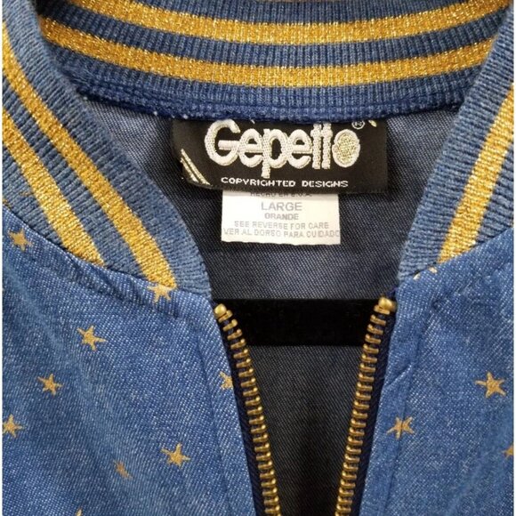 Gepetto Vtg Blue/Gold Stars Pattern Top, Size Lg, Pants & Jacket Women's 3Pc Set - Picture 6 of 9